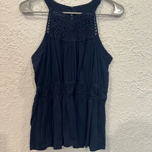 Maurices Navy Sleeveless Crochet Blouse